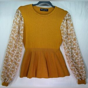 Sweet Halo Chiffon Floral Long Sleeve Yellow Sweater Knit Top Size Medium